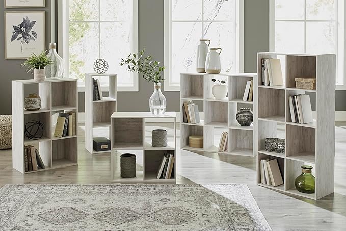 Signature Design by Ashley Paxberry Coastal 9 Cube Storage Organizer or Bookcase, Whitewash