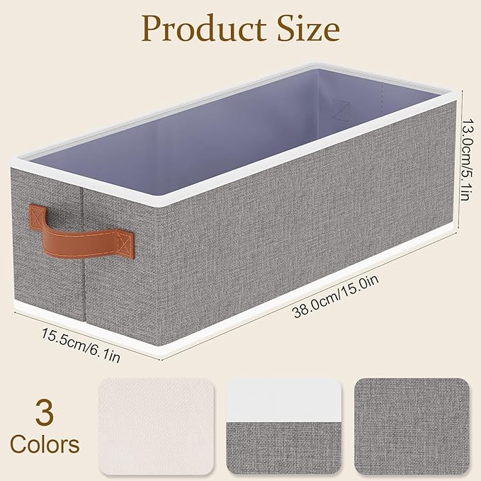 Fabric Storage Cubes 5-Pack, Foldable Open Clothes Boxes, 15 x 6 x 5 Inch Organizer Bins with Double Handles, Closet Basket Containers, Gray-NeatNest