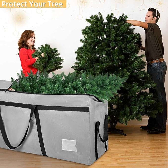 9 ft Christmas Tree Storage Bag, Heavy Duty Christmas Tree Bag with Reinforced Handles and Dual Zippers Wide Opening, Large Capacity fits for Artificial Christmas Tree (Grey, 9 ft)-NeatNest
