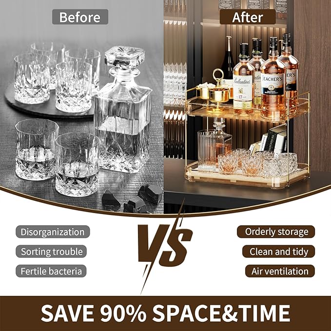 Seoneiro Whiskey Tray, Glass Cup Rack, Mug Holder, Coffee Cup Organizer, Bathroom Countertop Organizer with Drain Board Wine Glass Decorative, Food Tray, Kitchen Spice Rack