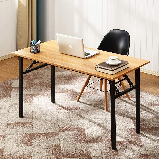 DlandHome Computer Desk Folding Table 39.4 inches Writing Desk for Small Space Study Table Laptop Desk No Assembly Required Teak&Black-NeatNest