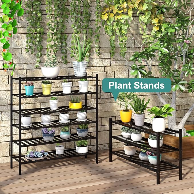 3-Tier Long Black Shoe Rack, Bamboo Wood Shoe Rack for Closet, Entryway & Hallway, Stackable | Functional | Sturdy