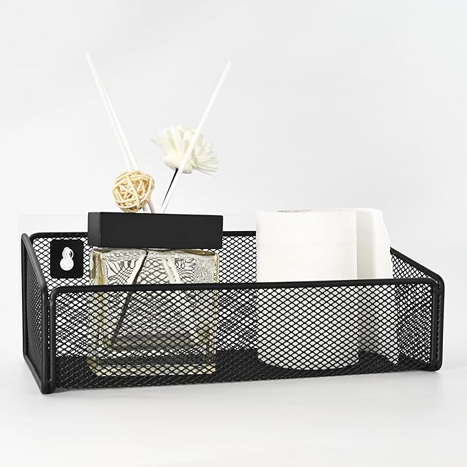 Bathroom Shelf Over Toilet Storage Basket,Toilet Beside Floating Shelf Mesh Metal Wall Mounted Shelves for Home Organization & Decor Essentials,Kitchen/Living Room Shelves (White)-NeatNest