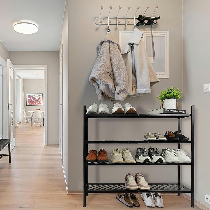 Shoe Rack - Metal Shoe Organizer 2 Tier Shoes Shelf Storage, 35 Inches Stackable Long Show Stand Holder for Closet, Entryway, Garage, Floor, Door Entrance, Black-NeatNest