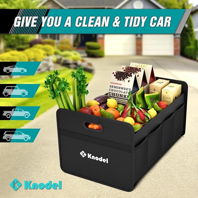 K KNODEL Car Trunk Organizer, Foldable Organizer for Car, Automotive Consoles & Organizers, Storage with Reinforced Handles (Small, Black)-NeatNest