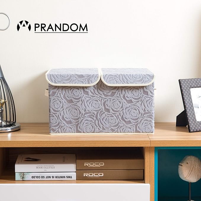 PRANDOM Large Foldable Storage Bins with Lids Fabric Decorative Storage Box Cubes Organizer Containers Baskets with Cover Handles Removable Divider for Home Bedroom Closet 17.3x11.8x9.8 Inch 3 Pack-NeatNest