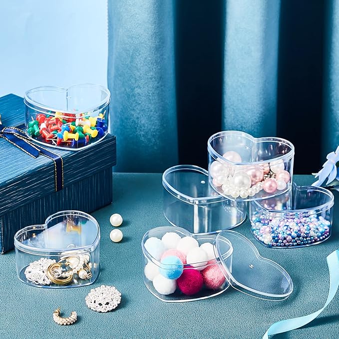 Blulu 8 Pieces Clear Acrylic Plastic Jewelry Box Mini Storage Box Mini Cube Containers with Lids for Candy Pill and Tiny Jewelry(Heart,3.27 x 2.76 x 1.57 Inch)-NeatNest