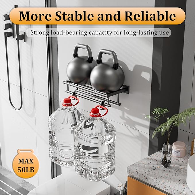 Alise Towel Rack,Large Towel Holder Towel Shelf with Double Towel Bars for Bathroom Lavatory,16-Inch SUS 304 Stainless Steel Wall Mount Towel Hanger,Matte Black