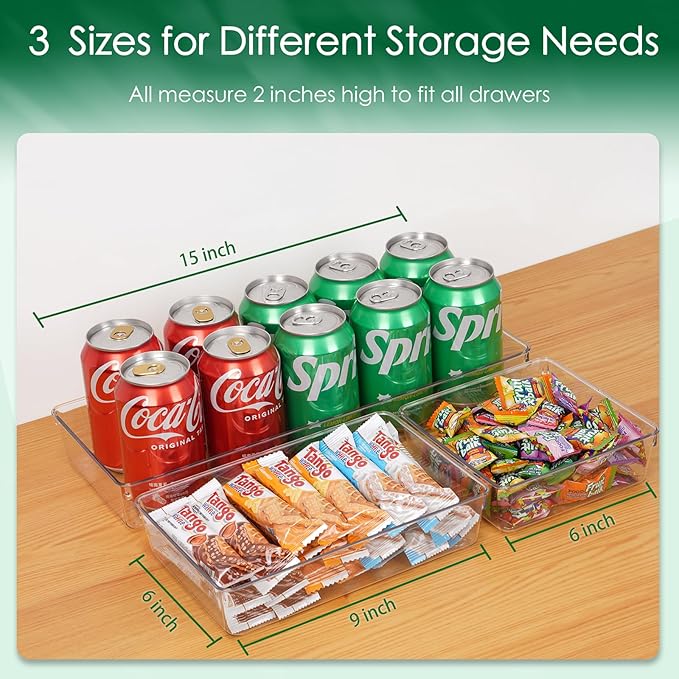 Criusia Drawer Organizer Set, Acrylic Non Slip Non Cracking Kitchen Drawer Storage Tray Large Size Divider, Multifunctional Storage for Cosmetics, Bathroom, Tools, Kitchen and Office (8 PACK)-NeatNest