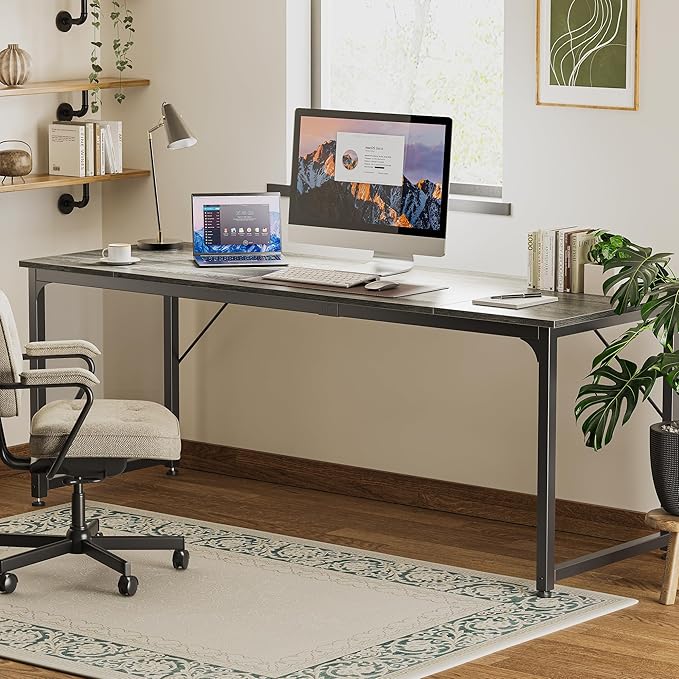 Huuger Computer Desk, 80 Inch Office Desk, Gaming Desk with Storage, Writing Desk Work Desk for Home Office, Study, Long Simple Desk, Large Legroom, Metal Frame, Grey-NeatNest