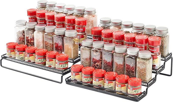 GONGSHI Spice Rack Organizer for Cabinet, Pantry and Countertop, 4 Tier Expandable Seasoning Shelf for Cabinet, Black-NeatNest