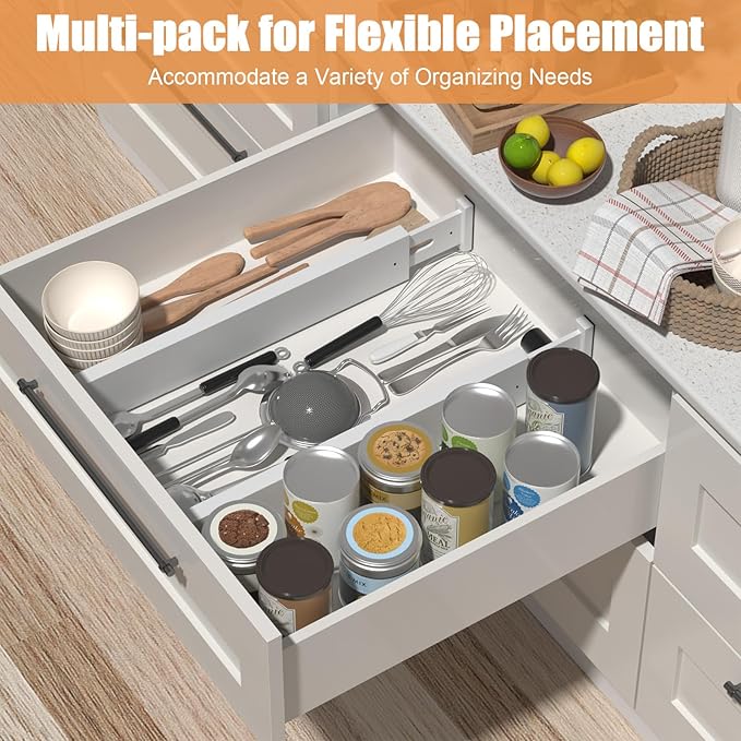 Bamboo Drawer Dividers,17-22" Adjustable Kitchen Drawer Organizer for Clothes,8 Pack Expandable Drawer Organization Separators for Bedroom,Bathroom,Dresser and Office,White-NeatNest