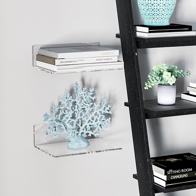 9 Inches Acrylic Wall Shelves 2 Pack, Floating Shelf for Wall Mounting, Acrylic Display Ledges for Funko Pop Figures, Home Décor, Living Room, Gaming Room, Plants(9 inch, Clear)-NeatNest