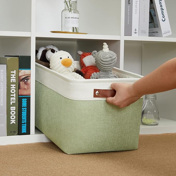 DULLEMELO Fabric Storage Bin for Laundry, Home, Foldable Storage Basket for Shelves, Toys, Collapsible Storage Basket Bin for Office, Closet,Bedroom(White&Green)-NeatNest