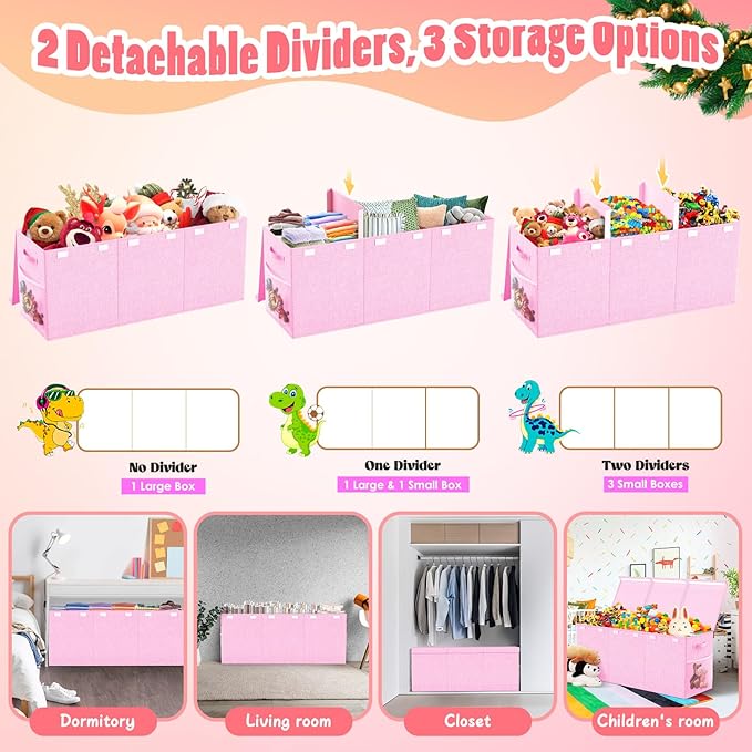 Extra Large Toy Box Toddlers Chest with Lids, Collapsible Sturdy Toy Storage Organizer, Kids Bin Boxes Storage Basket for Boys, Girls, Nursery, Living Room, Playroom, 40"x14"x16" (Pink)