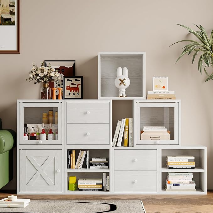 FUSUNBAO Magic DIY Cube Storage Organizer Stackable Cubes for Home Books Clothes Toy -Modular Cubby Storage System-Office Cubical-Bookcase Closet (Pure White-Washed, 1 Layer Cube)-NeatNest