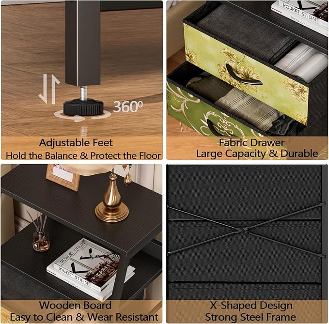 Furnulem Retro 5 Drawers Dresser, Tall Dressers for Bedroom, Closet, Hallway, Nursery, Fabric Storage Tower Organizer, Vertical Nightstand Side Table Furniture, Steel Frame, Wood Top-NeatNest