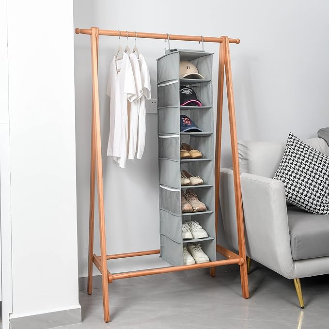 Hanging Shoe Organizer for Closet with Side Mesh Pockets,Hat Racks for Baseball Caps,Shoe and Hat Holder & Storage,8-Shelf,Gray,2 Pack-NeatNest