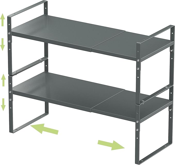 Expandable Stackable Spice Rack Cabinet Shelf Organizer in Cabinets Shelves Kitchen Cupboard Organization Stack up Racks Pantry Countertop Storage (Gray, Large 2 Packs)