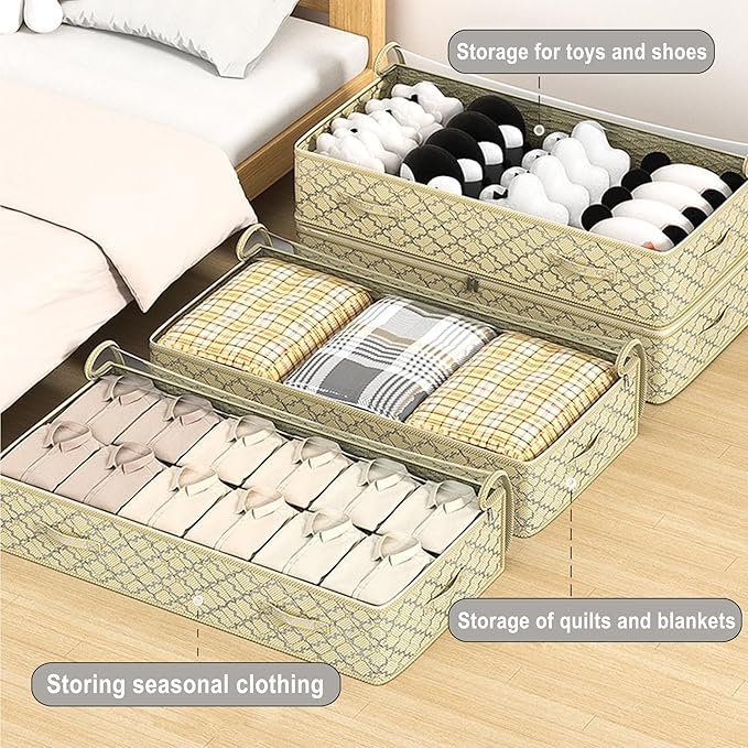 Foldable Under Bed Storage–Under Bed Storage Containers Non-Woven Fabric with Dual Zipper, Closet Organizers for Clothing, Bedding–Space-Saving Storage For Bedroom (7 in)-NeatNest