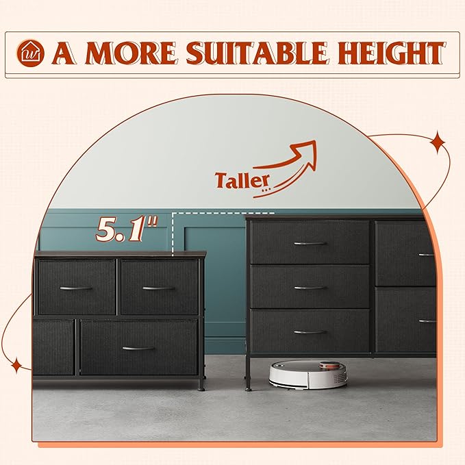 WLIVE Dresser for Bedroom with 5 Drawers, Wide Bedroom Dressers with Drawer Organizers, Chest of Drawers, Fabric Dresser for Living Room, Closet, Hallway, Charcoal Black-NeatNest