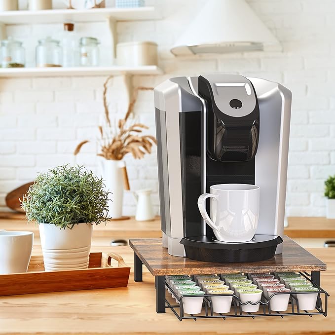 DecoBrothers K-Cup Holder Drawer for 30 Coffee Pods Storage, Rustic Brown-NeatNest