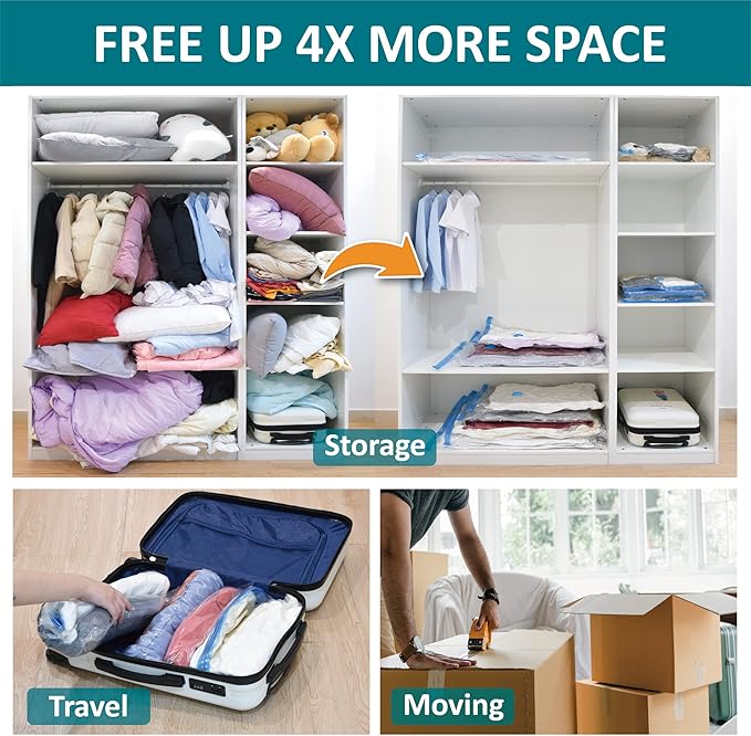 30 Pack Vacuum Storage Bags, Space Saver Vacuum Storage Bags, Vacuum Seal Bags for Clothing, Clothes, Comforters and Blankets, Hand Pump Included-NeatNest