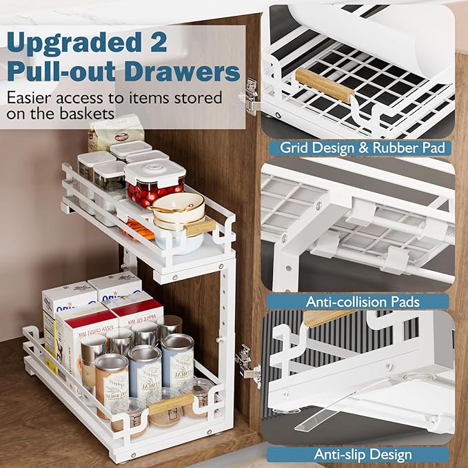 Under Sink Organizers and Storage, 2 Tier Slide Out Under Sink Organizers And Storage (1 Pack-white)-NeatNest