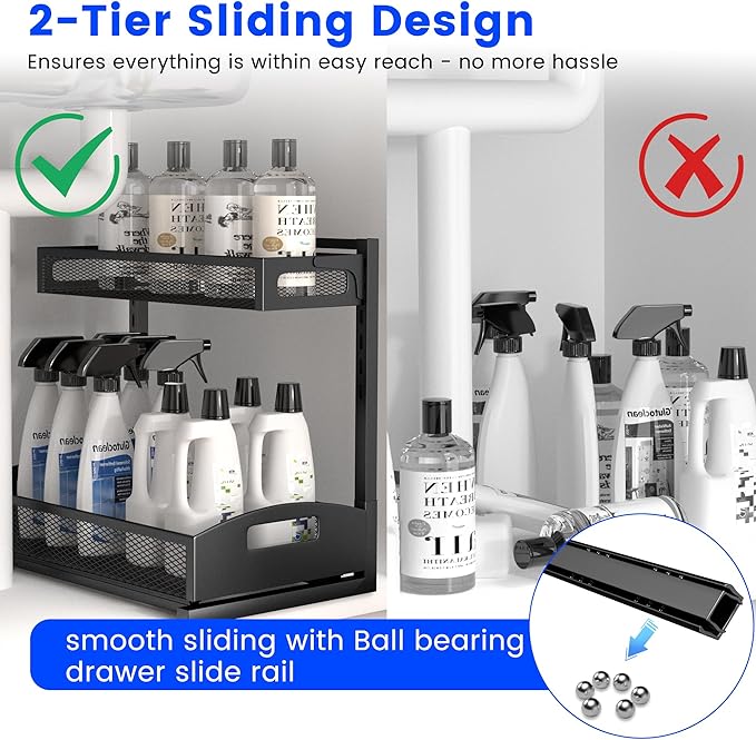 Under Sink Organizer,2 Pack Height Adjustable Under Sink Organizers and Storage, 2 Tier Under Sink Storage for Kitchen Bathroom Cabinet-NeatNest