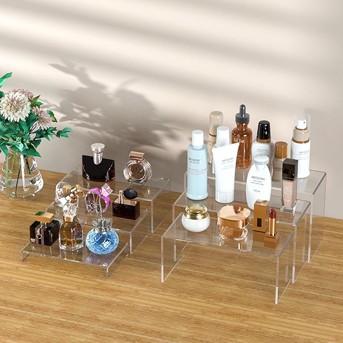 Acrylic Display Risers 6pcs, Clear Rectangular Display Organizer Stands, Acrylic Display for Funko Pop Figure, Desserts, Cupcake, Toys, Collectibles, Merchandises - 7.5''x8''x8.5''x9''x9.5''x10''-NeatNest