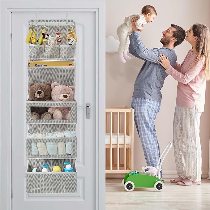 VICTORICH All-IN-ONE Over the Door Organizer, Super Behind the Door Storage Organizer with Door Rack and Large Clear Windows, Wall File Organizer, Hanging Organizer (New Branch Gray)