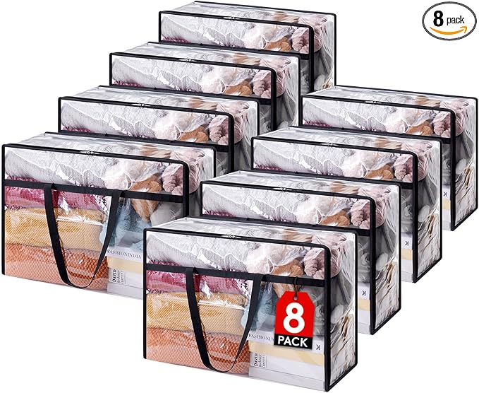 Lifewit 8 Pack Clear Clothes Storage Bags, 60L Plastic Blanket Storage Bag, Vinyl Foldable Moving Bags with Zipper, Closet Organizers and Storage Containers for Bedding, Duvet, Comforter-NeatNest