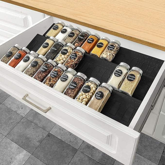 Famhap Spice Drawer Organizer, 6 Pack Drawer Seasoning Organizer Expandable from 11.6" to 23.2" Seasoning Rack Tray Insert for Kitchen Drawers, Spice Rack Tray for Drawer/Countertop (Black)-NeatNest