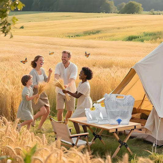 Collapsible Water Storage Bag 3-Pack(0.4 Gal + 0.8 Gal + 1.3 Gal) Portable Water Container with Faucet for Camping,Hiking, Emergency | Transparent Outdoor Water Bag with Carry Handle (3-Pack 2.5 Gal)-NeatNest