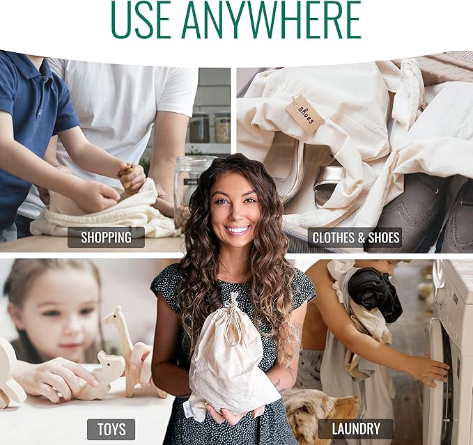 Cotton Storage Bags – X-Large 14x17 Inch (6-Pack) – Reusable Muslin Bags with Drawstrings – Biodegradable Canvas Fabric Sacks – Perfect for Bread, Bulk Produce, Potatoes, Onions, Shoes-NeatNest