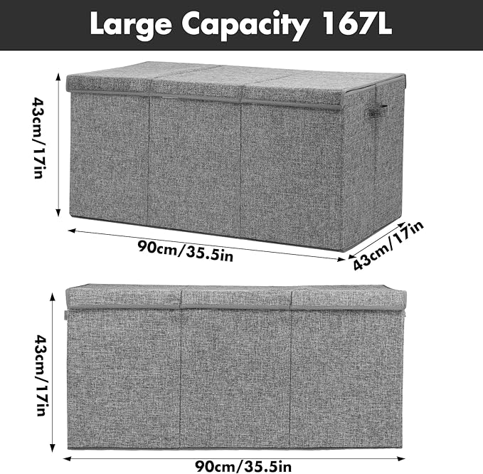 Extra Large Toy Box 167L, Sturdy Toy Storage Chest Organizer Bin Baskets with 2 Removable Divider for Boys, Girls, Kids, Nursery, Bedroom, Playroom, 35.5"x17" x17"(Linen Gray)-NeatNest