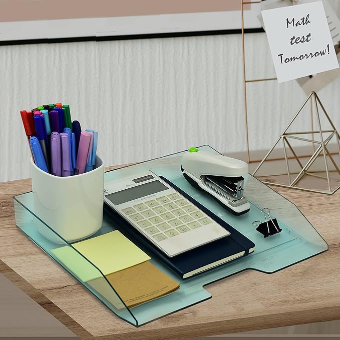 Acrimet Stackable Letter Tray Single Side Load, Plastic, Desktop File Organizer (Clear Green Color) (1 Unit)-NeatNest