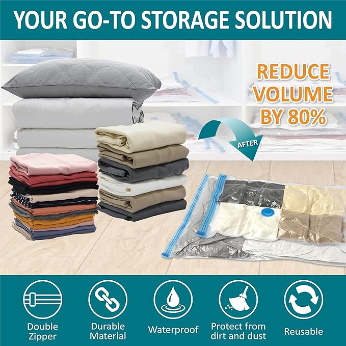 30 Pack Vacuum Storage Bags, Space Saver Vacuum Storage Bags, Vacuum Seal Bags for Clothing, Clothes, Comforters and Blankets, Hand Pump Included-NeatNest