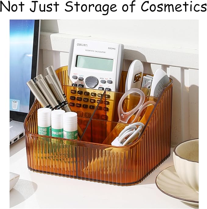 Makeup Organizer Cosmetics Storage Box, Large Capacity Make Up Brush Holder Organizer Vanity Accessories, Bathroom Countertops, Desk Storage Container, Cosmetic Display cases(Yellow-L)-NeatNest