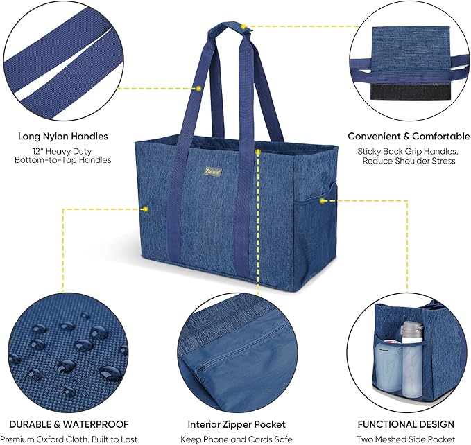 BALEINE Soft 9 Gallon Extra Large Utility Tote, Foldable Reusable Storage Bag (Denim Blue)-NeatNest