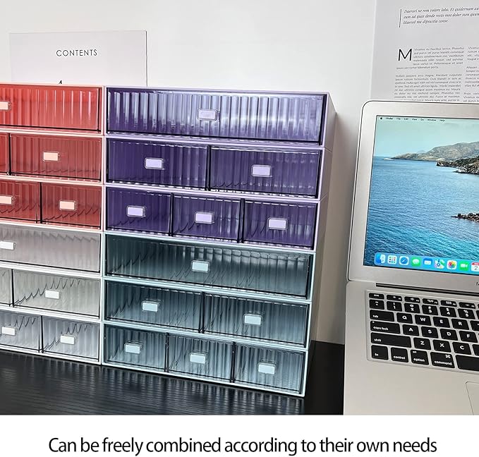 Desk Drawer Organizer, Stackable Office Supplies Desk Organizer, Plastic Plastic Storage Drawer, Desk Grocery Organizer For Stationery/Office Supplies (White, 3 Compartments)-NeatNest
