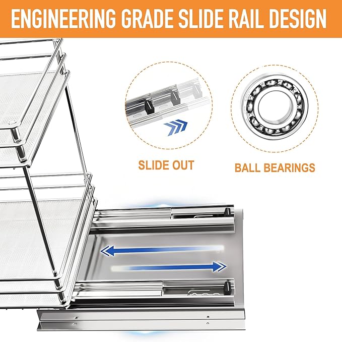 BBV Spice Rack Organizer, Double layer Seasoning Organizer for Cabinet Countertop, Kitchen, Pantry, Sliding Metal Chrome Spice Organization (9 inch)-NeatNest