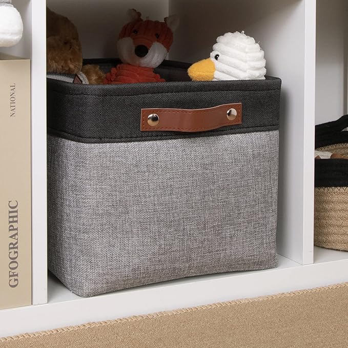 DULLEMELO Fabric Storage Basket for Shelves/Closets, Collapsible Rectangle Basket for Organizing Clothes, Toys, Towels, Books, Laundry, Nursery, Dog Toy Basket Empty (Black&Gray)-NeatNest