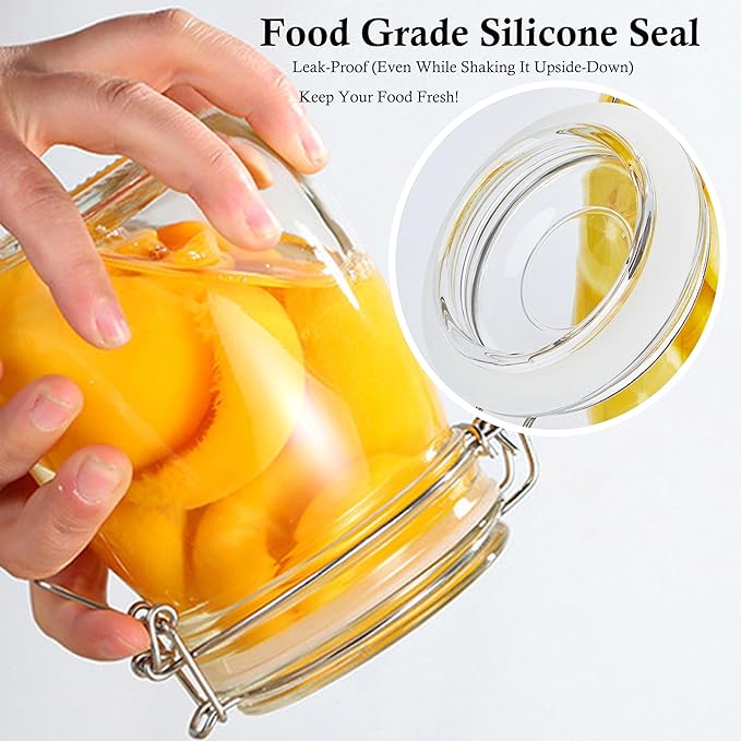 Glass Jars With Airtight Lid 24 Oz (Set Of 3) Wide Mouth Mason Glass Sealed Storage Canisters Leakproof For Coffee Sugar Nuts Spice Refrigerator Pickles & Preserves Tea For Fridge Kitchen Pantry