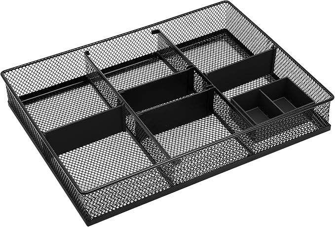 CAXXA Mesh 3 Slot Desk Drawer Organizer with Four Adjustable Dividers - Black-NeatNest
