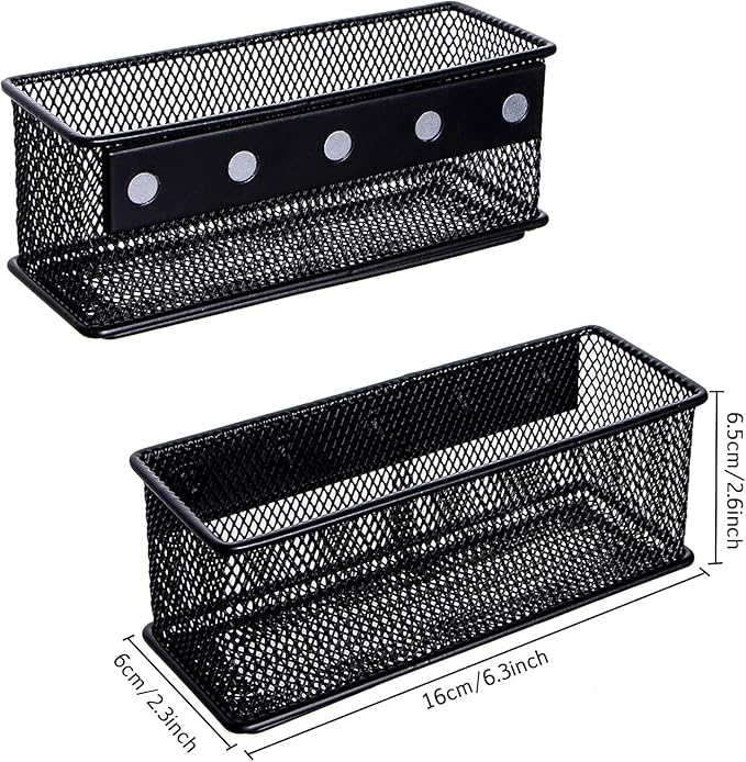 dedoot Magnetic Pencil Holder, Black Mesh Pen Organizer Strong Magnetic Storage Basket Organizes Pens, Pencils, Markers for Whiteboard, Locker, Fridge, Cubicle Desk, Offices 6.3x2.3x2.6inch,2 Pack-NeatNest