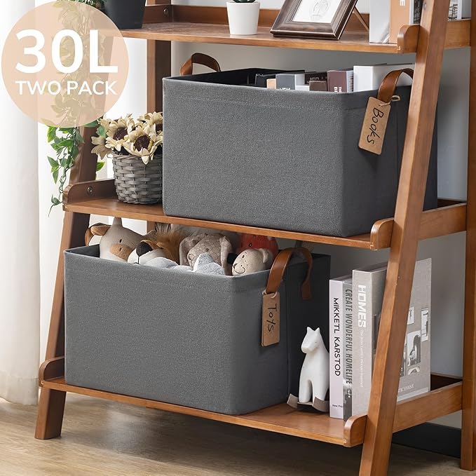 CHICVITA Storage Baskets Large Storage Bins for Organizing, Clothes Storage Bins, Closet Organizers and Storage, Small Laundry Basket for Shelves, 16 ¾" L x 11" W x 9 ¾" H, Grey, 2-Pack