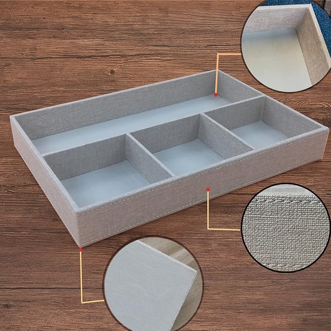 Desktop PU Leather Storage Rack, Proxy Parking tray, Dressing table Desktop Organizer, with 4 Compartments for Placing Mobile Phones, Remote controls, Cosmetics, Watches, and other Decorative trays.-NeatNest