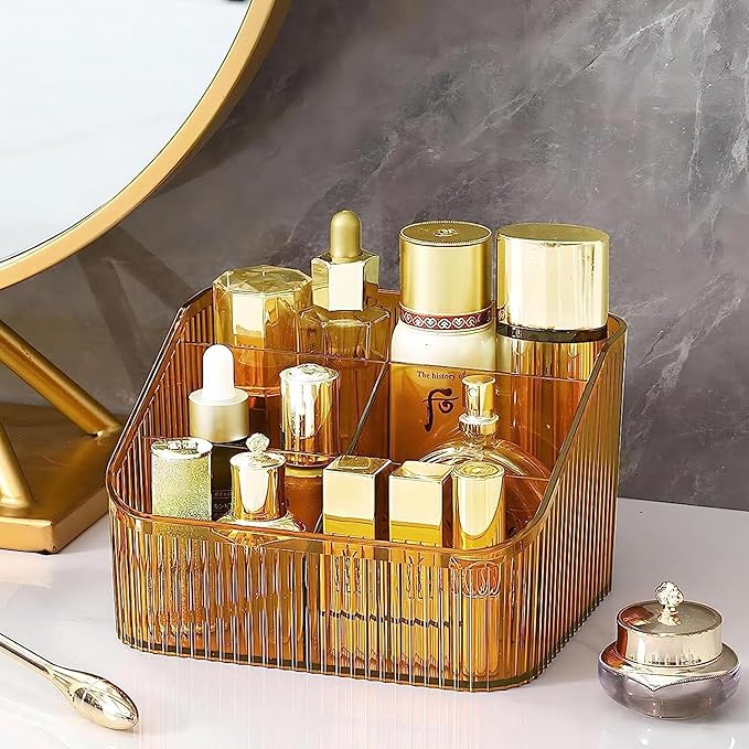 Makeup Organizer Cosmetics Storage Box, Large Capacity Make Up Brush Holder Organizer Vanity Accessories, Bathroom Countertops, Desk Storage Container, Cosmetic Display cases(Yellow-L)-NeatNest