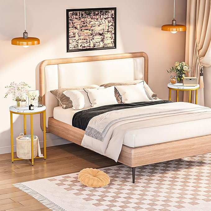 DKLGG Modern Gold Side Table Set of 2, Small Coffee Table Round End Table with Gold Frame, Faux Marble Side Table Bedside Table for Living Room, Bedroom, Small Space, 16" D*24" H